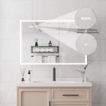 Bathroom Medicine Cabinet with Lights, 36x24 Inch LED Medicine Cabinet with Mirror, Double Door Lighted Medicine Cabinet with Defogger, Dimmer, Clock & Temp Display, 2 Outlets & USB Ports