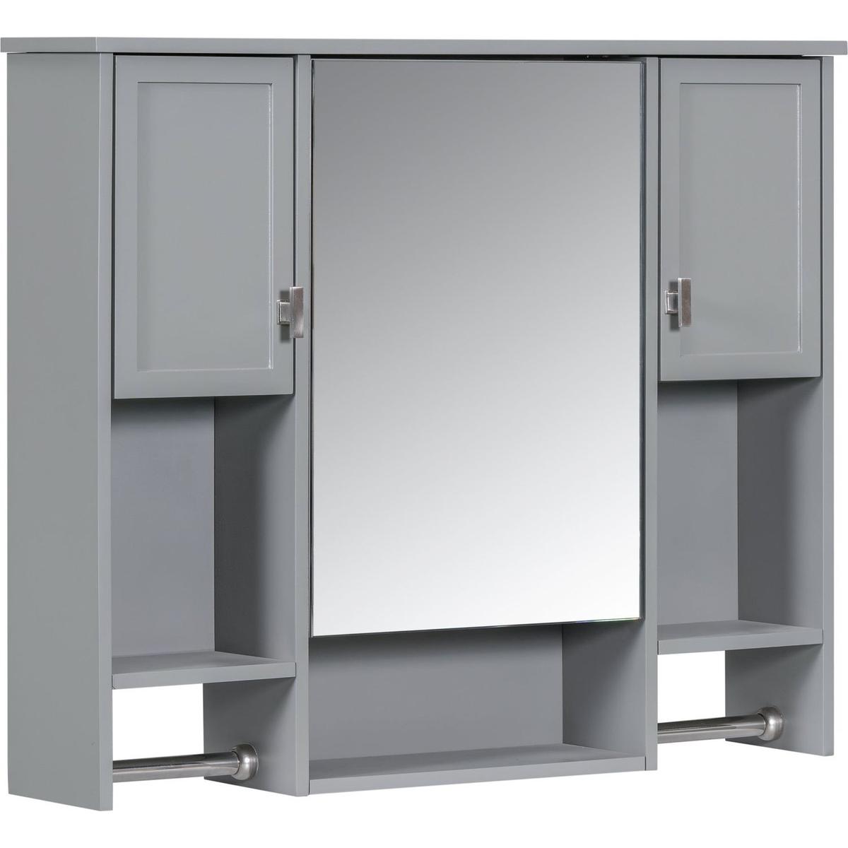35" x 28" Modern Wall Mounted Bathroom Storage Cabinet, Bathroom Wall Cabinet with Mirror, Medicine Cabinet with Towels Bar