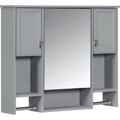 35" x 28" Modern Wall Mounted Bathroom Storage Cabinet, Bathroom Wall Cabinet with Mirror, Medicine Cabinet with Towels Bar