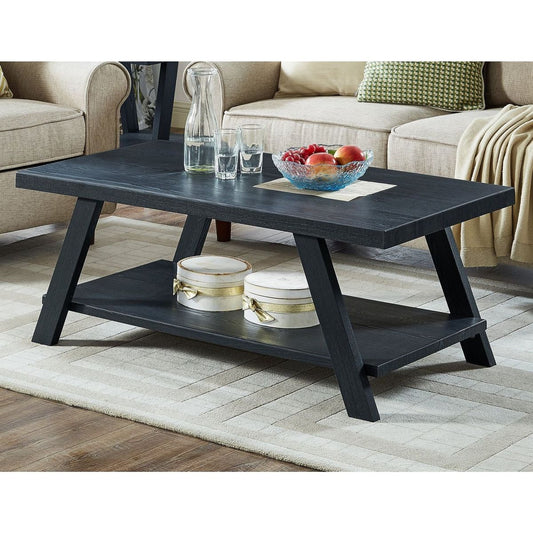 Athens Contemporary Replicated Wood Shelf Coffee Table in Black Finish