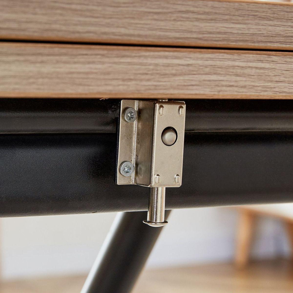 Modern minimalist multifunctional lifting table, with a 0.8-inch wood grain process sticker desktop and black metal legs, can be used as a dressing table, coffee table, dining table, and office table