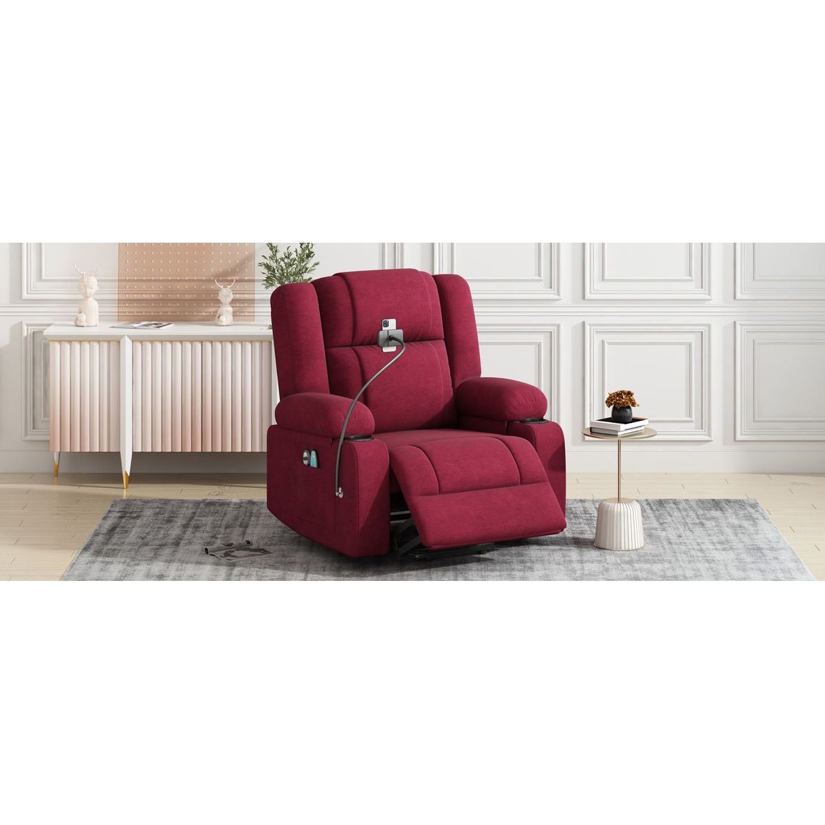 Power Lift Recliner Chair Electric Recliner for Elderly Recliner Chair with Massage and Heating Functions, Remote, Phone Holder Side Pockets and Cup Holders for Living Room, Red