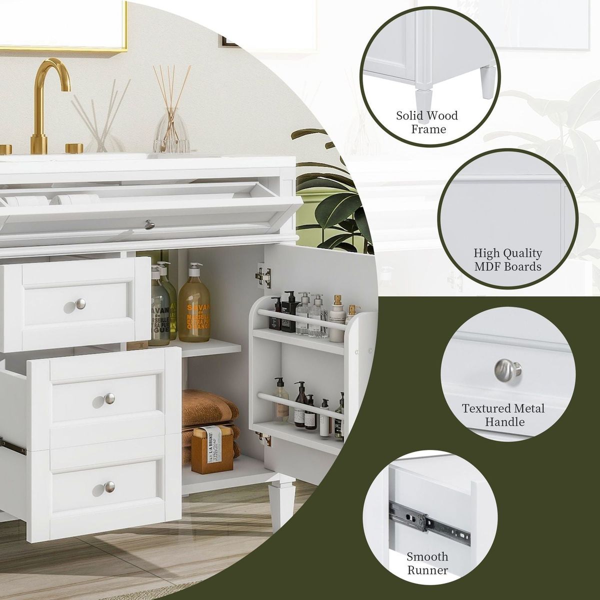 36" Bathroom Vanity with Top Sink, Modern Bathroom Storage Cabinet with 2 Drawers and a Tip-out Drawer, Single Sink Bathroom Vanity