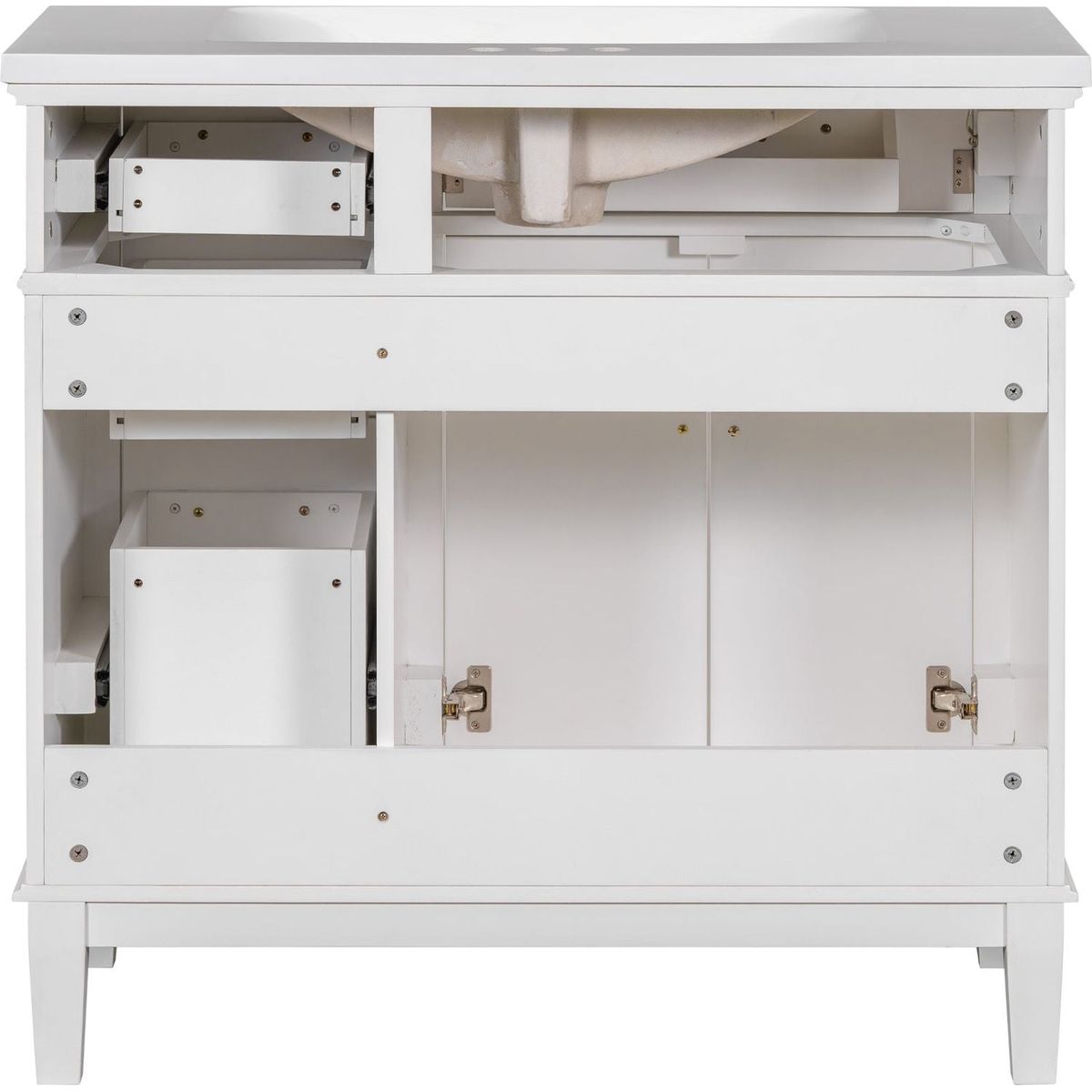 36-inch Bathroom Vanity with Resin Sink, Modern Bathroom Cabinet in White,Featuring Two Soft Close Doors and Four Drawers