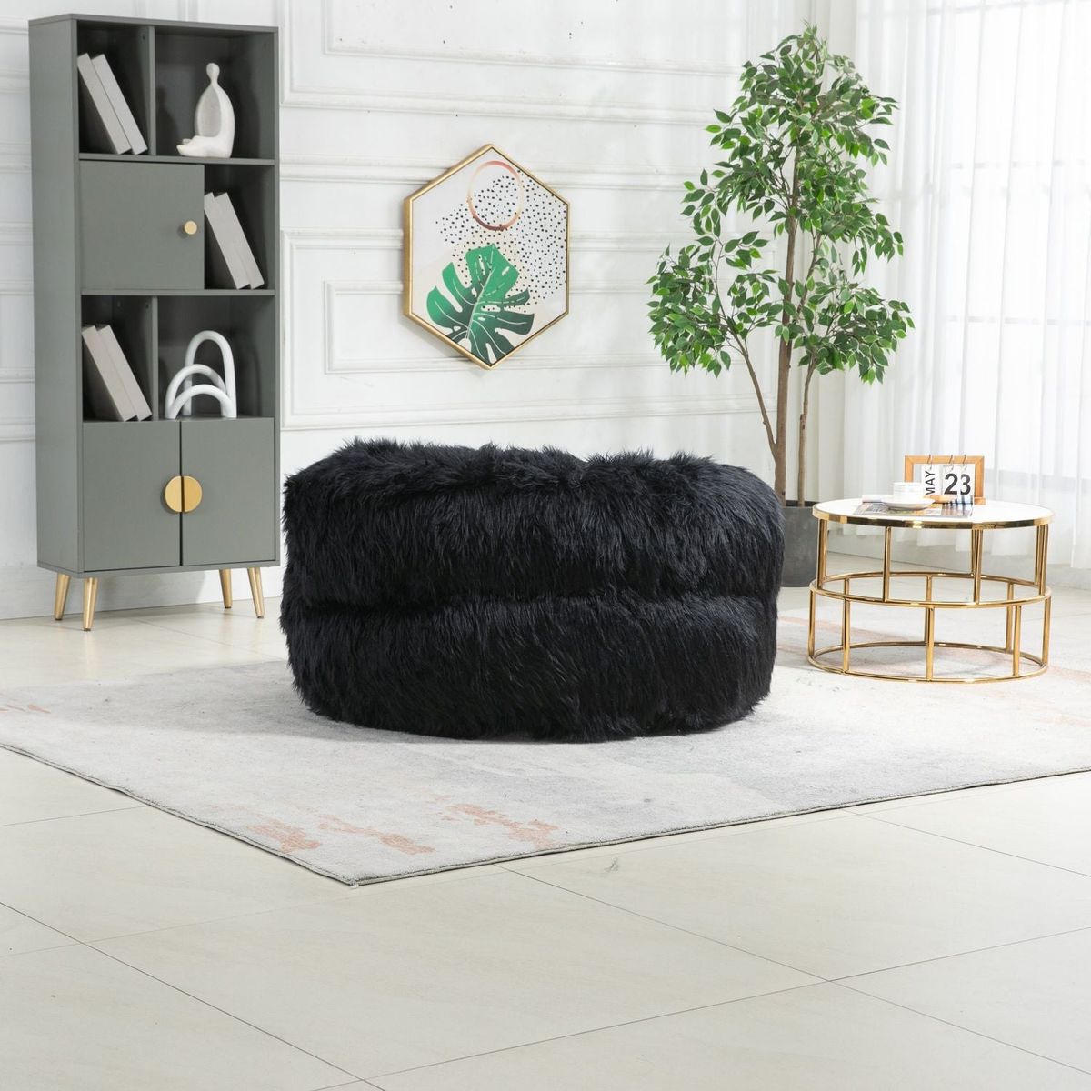 Bean Bag Chair Faux fur Lazy Sofa /Footstool Durable Comfort Lounger High Back Bean Bag Chair Couch for Adults and Kids, Indoor