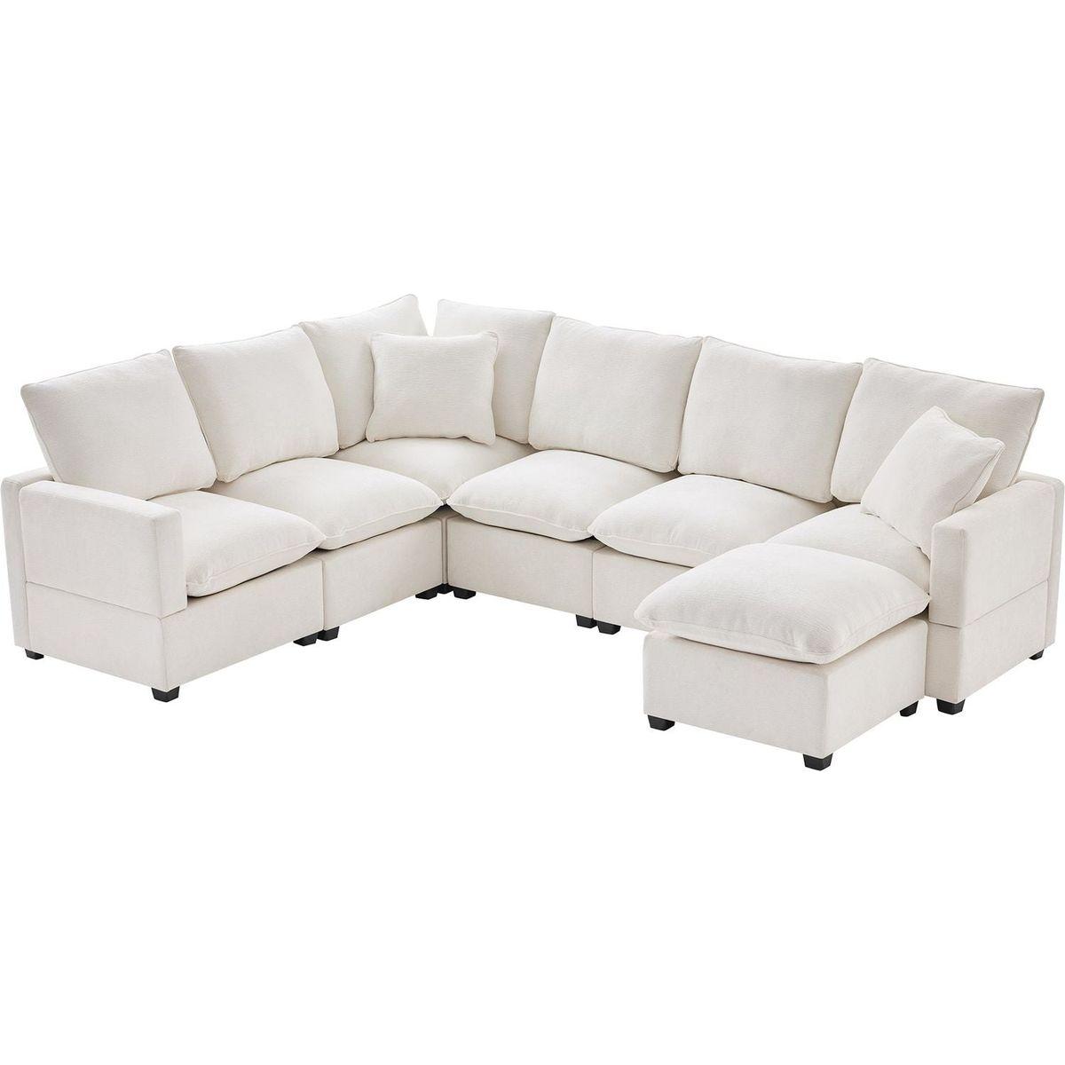 110x84" Modern U Shape Modular Sofa, 7 Seat Chenille Sectional Couch Set with 2 Pillows Included, Freely Combinable Indoor Funiture for Living Room, Apartment, Office, 2 Colors