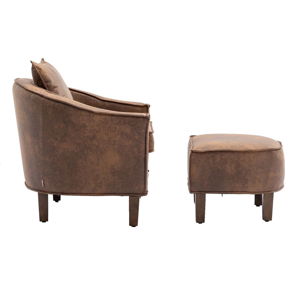 Accent Chair with Ottoman, Mid Century Modern Barrel Chair Upholstered Club Tub Round Arms Chair for Living Room