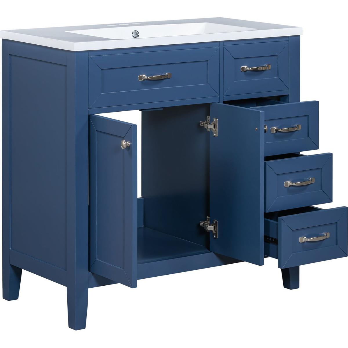 36" Bathroom Vanity with Sink Combo, Blue Bathroom Cabinet with Drawers, Solid Frame and MDF Board