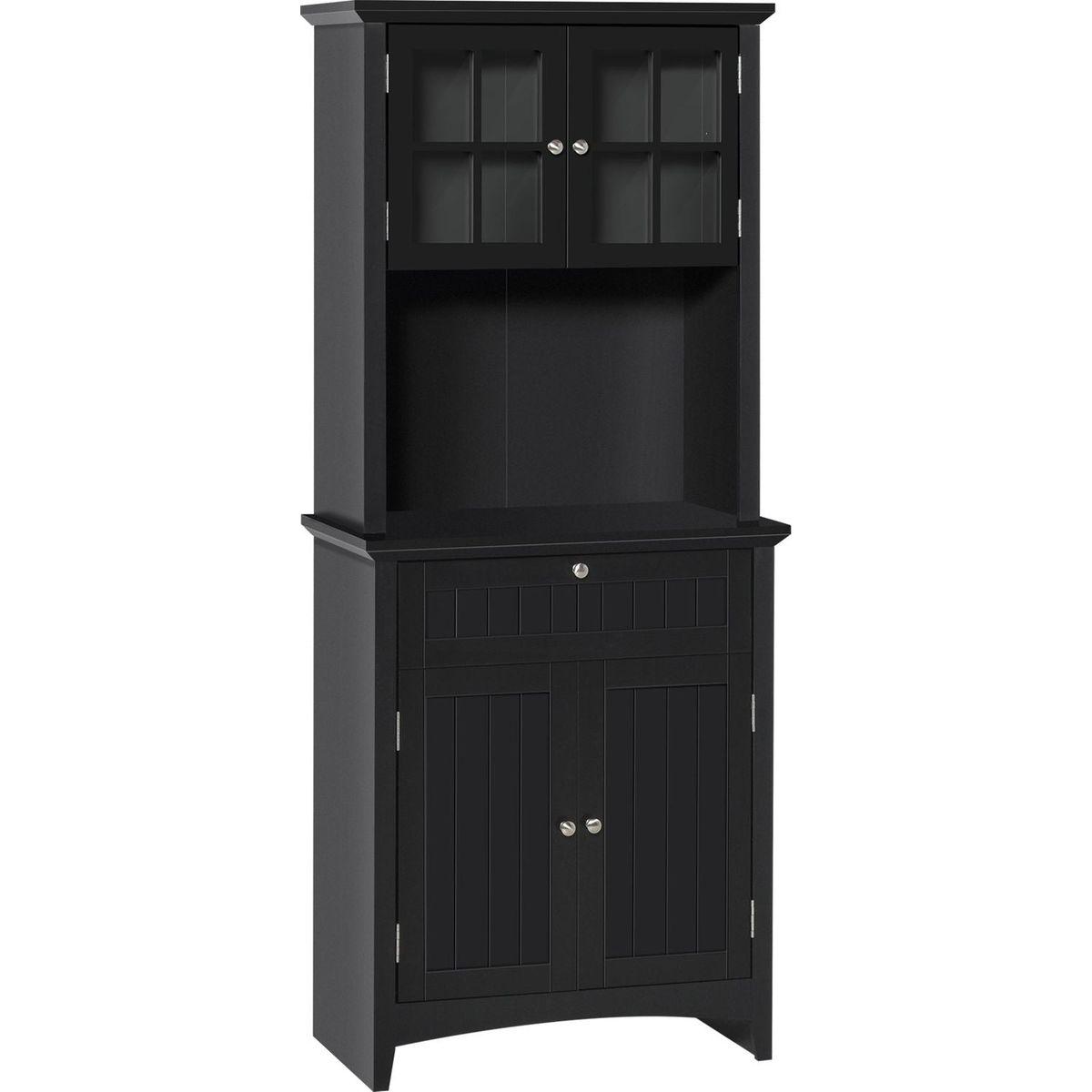 Elegant Buffet with Hutch, Kitchen Pantry Storage Cabinet with Framed Glass Door Drawer and Microwave Space, Black - Streamdale Furniture