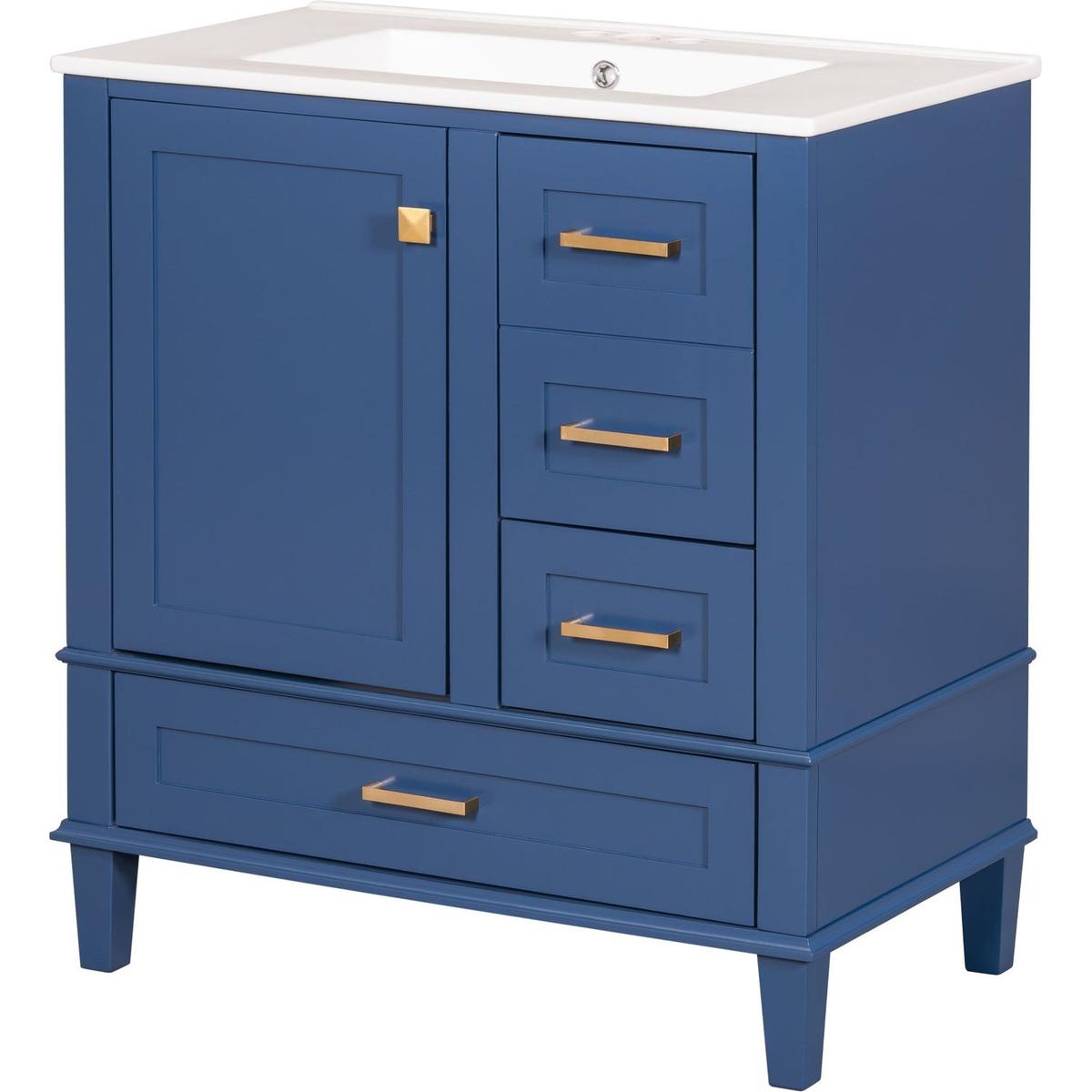 30" Bathroom Vanity, Modern Bathroom Cabinet with Sink Combo Set, Bathroom Storage Cabinet with a Soft Closing Door and 3 Drawers, Solid Wood Frame(Blue)