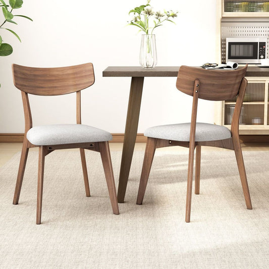 Mid-Century Walnut Finished Frame Upholstered Dining Chairs (Set of 2) (Light Beige)