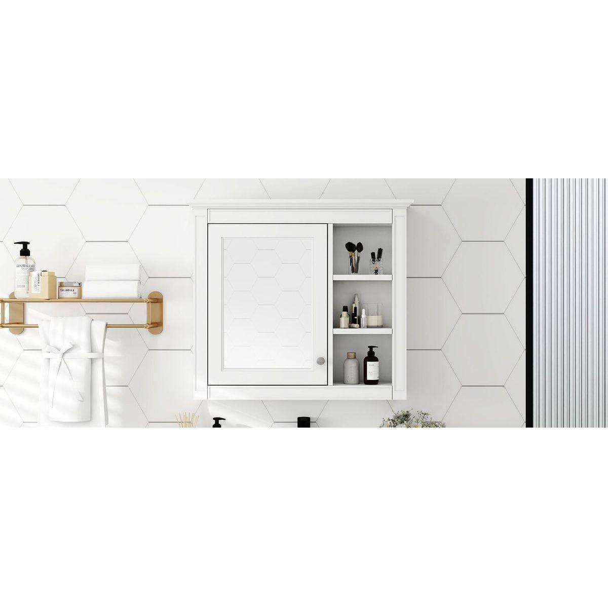 30" x 28" Medicine Cabinet, Wall Mounted Bathroom Storage Cabinet, Modern Bathroom Wall Cabinet with Mirror,Medicine Cabinet, Mirror Cabinet with 3 Open Shelves (Not Include Bathroom Vanity)