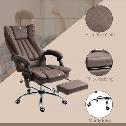 Vinsetto Microfiber Office Chair, High Back Computer Chair with 6 Point Massage, Heat, Adjustable Height and Retractable Footrest, Coffee