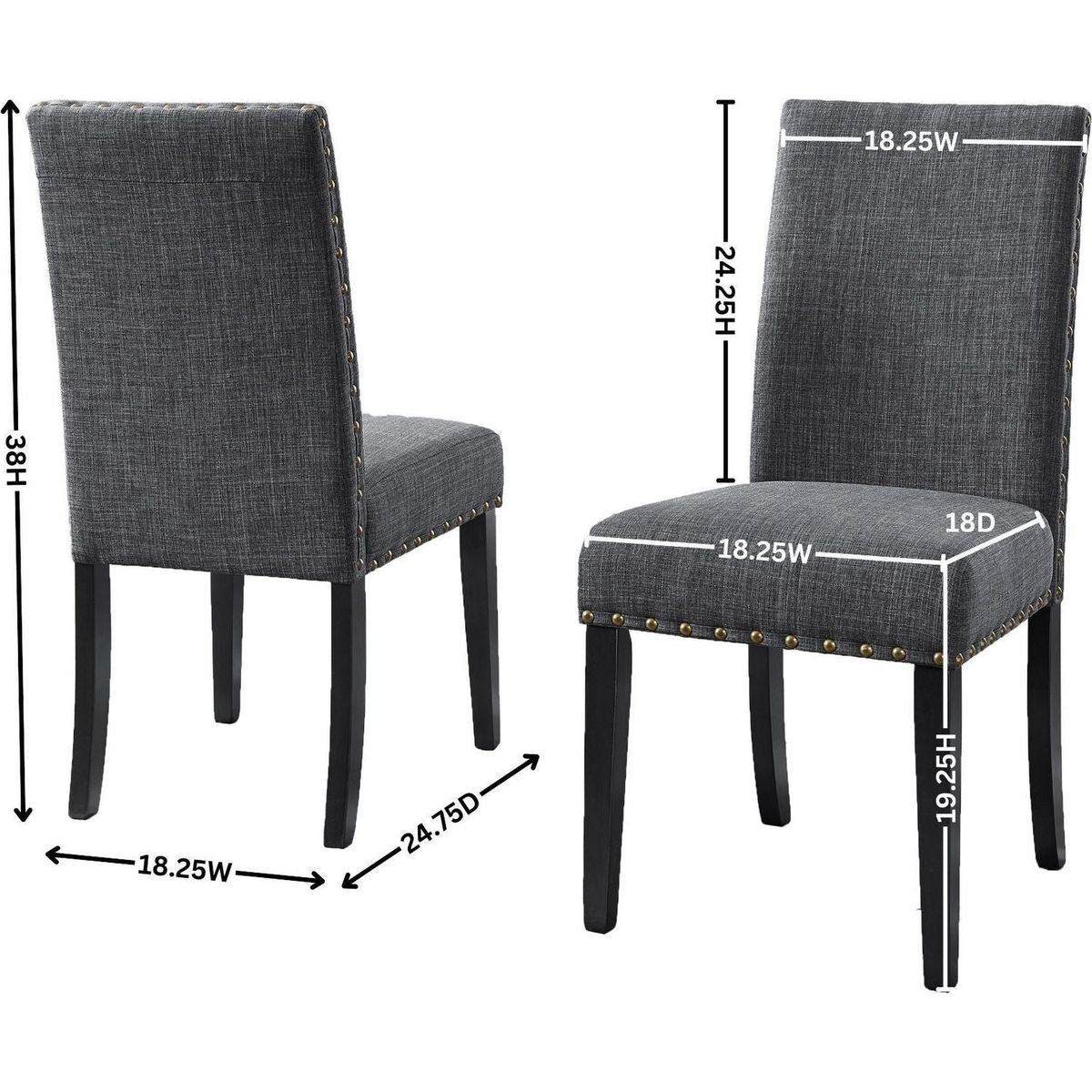 Biony Fabric Dining Chairs with Nailhead Trim, Set of 2, Gray
