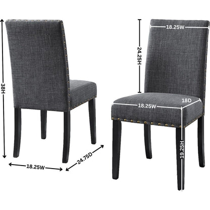 Biony Fabric Dining Chairs with Nailhead Trim, Set of 2, Gray