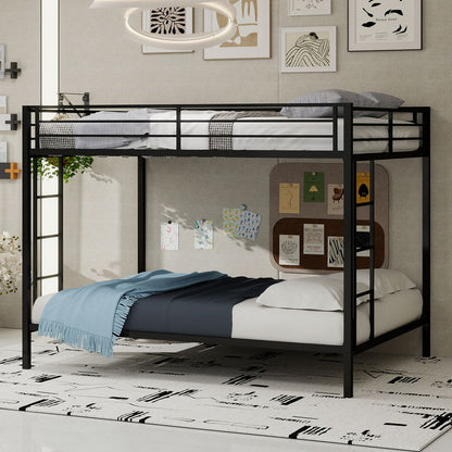Multi - Functional Square Tube Iron Bunk Bed, Full - Size Upper & Full - Size Lower Bed, Robust Metal Frame Resists Wear, Ideal for Optimizing Vertical Space in Any Room-Full Size - 137cm x 190cm-Blac
