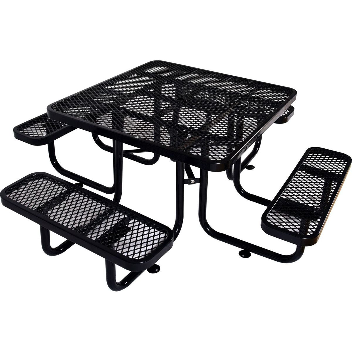 Square Outdoor Steel Picnic Table 46" black ,with umbrella pole
