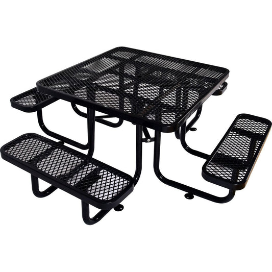 Square Outdoor Steel Picnic Table 46" black ,with umbrella pole