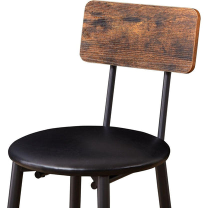 Bar Table Set with 2 Bar stools PU Soft seat with backrest, Rustic Brown, 43.31" L x 15.75" W x 35.43" H.