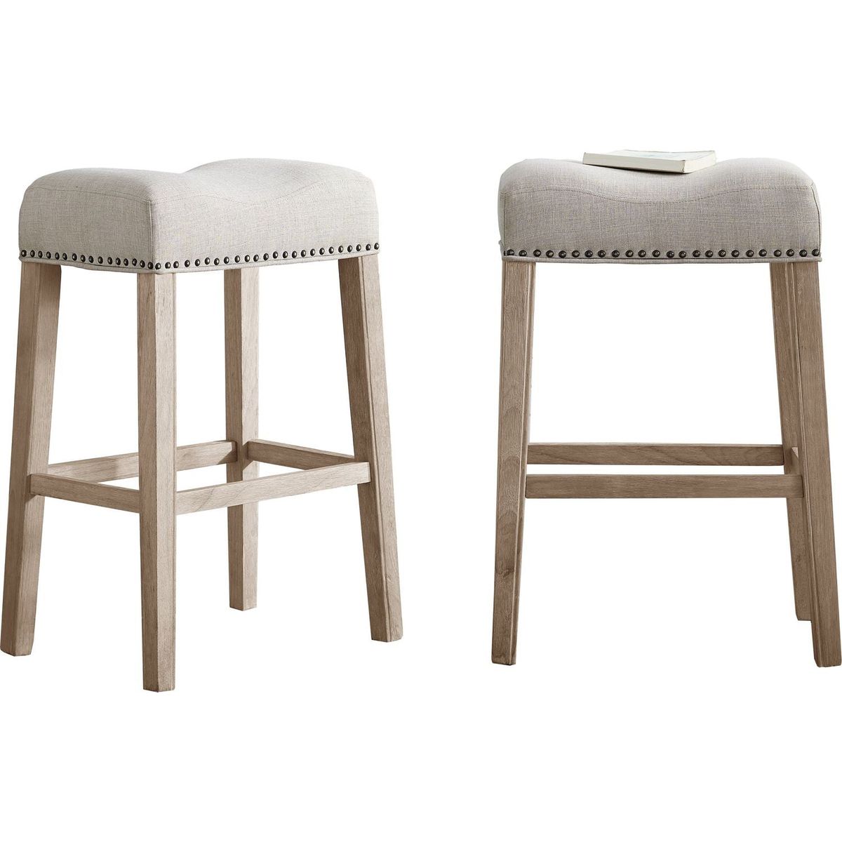 CoCo Upholstered Backless Saddle Seat Bar Stools 29" height Set of 2, Tan