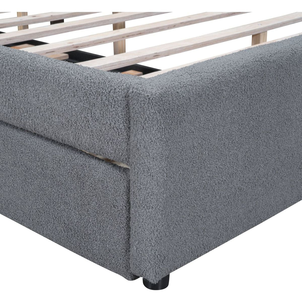 Teddy Fleece Queen Size Upholstered Platform Bed with Trundle, Gray