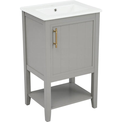 20" Bathroom Vanity with Sink, Bathroom Cabinet with Soft Closing Door, Storage Rack and Open Shelf, Grey