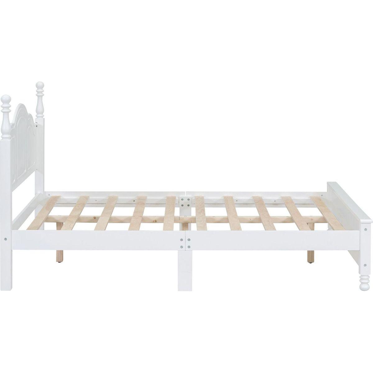 Full Size Wood Platform Bed Frame,Retro Style Platform Bed with Wooden Slat Support,White
