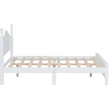 Full Size Wood Platform Bed Frame,Retro Style Platform Bed with Wooden Slat Support,White