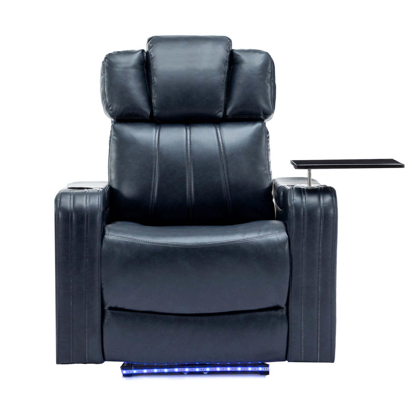 PU Leather Power Recliner Individual Seat Home Theater Recliner with Cooling Cup Holder, Bluetooth Speaker, LED Lights, USB Ports, Tray Table, Arm Storage for Living Room, Blue