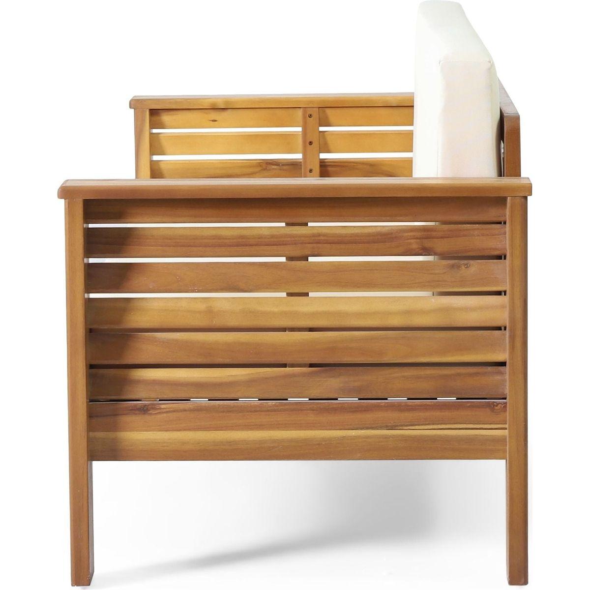 Teak Acacia Wood Loveseat and Coffee Table Set with Cream Cushions