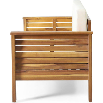 Teak Acacia Wood Loveseat and Coffee Table Set with Cream Cushions