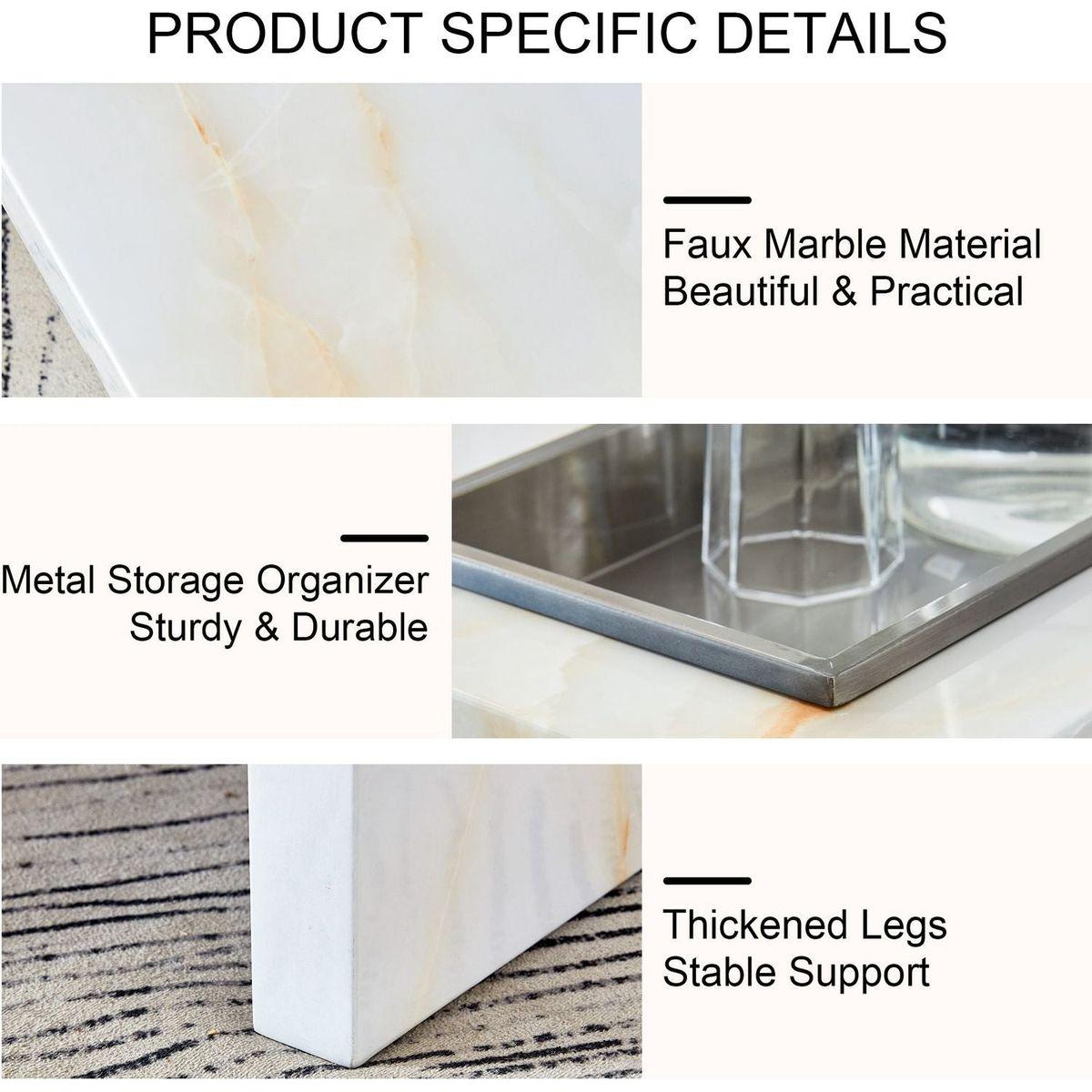 A modern and practical coffee table with imitation marble patterns, made of MDF material. The fusion of elegance and natural fashion 31.4"x 31.4"x 12 "