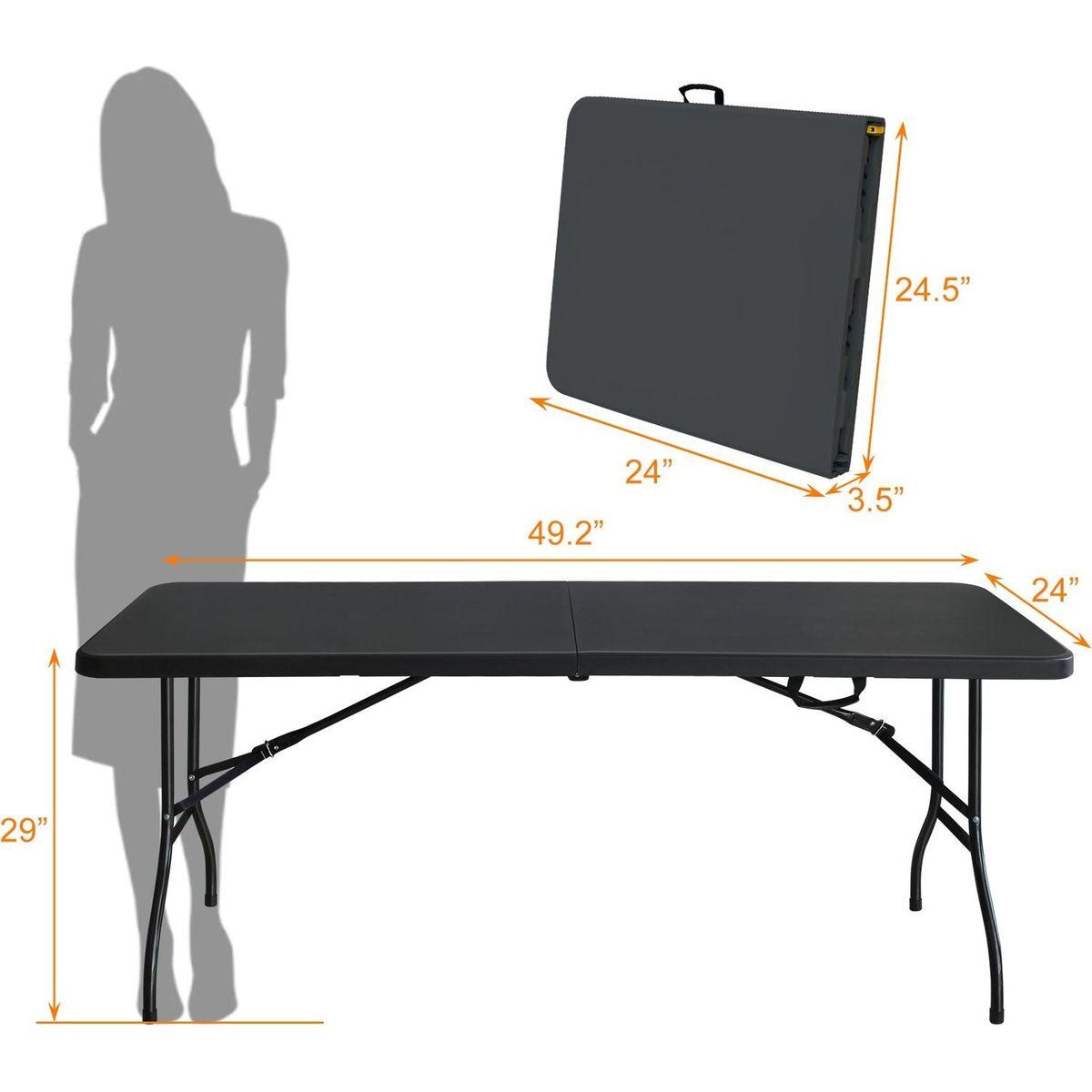 6ft Folding Table, Portable Plastic Table for Camping, Picnics, Parties, High Load Bearing Foldable Table Black