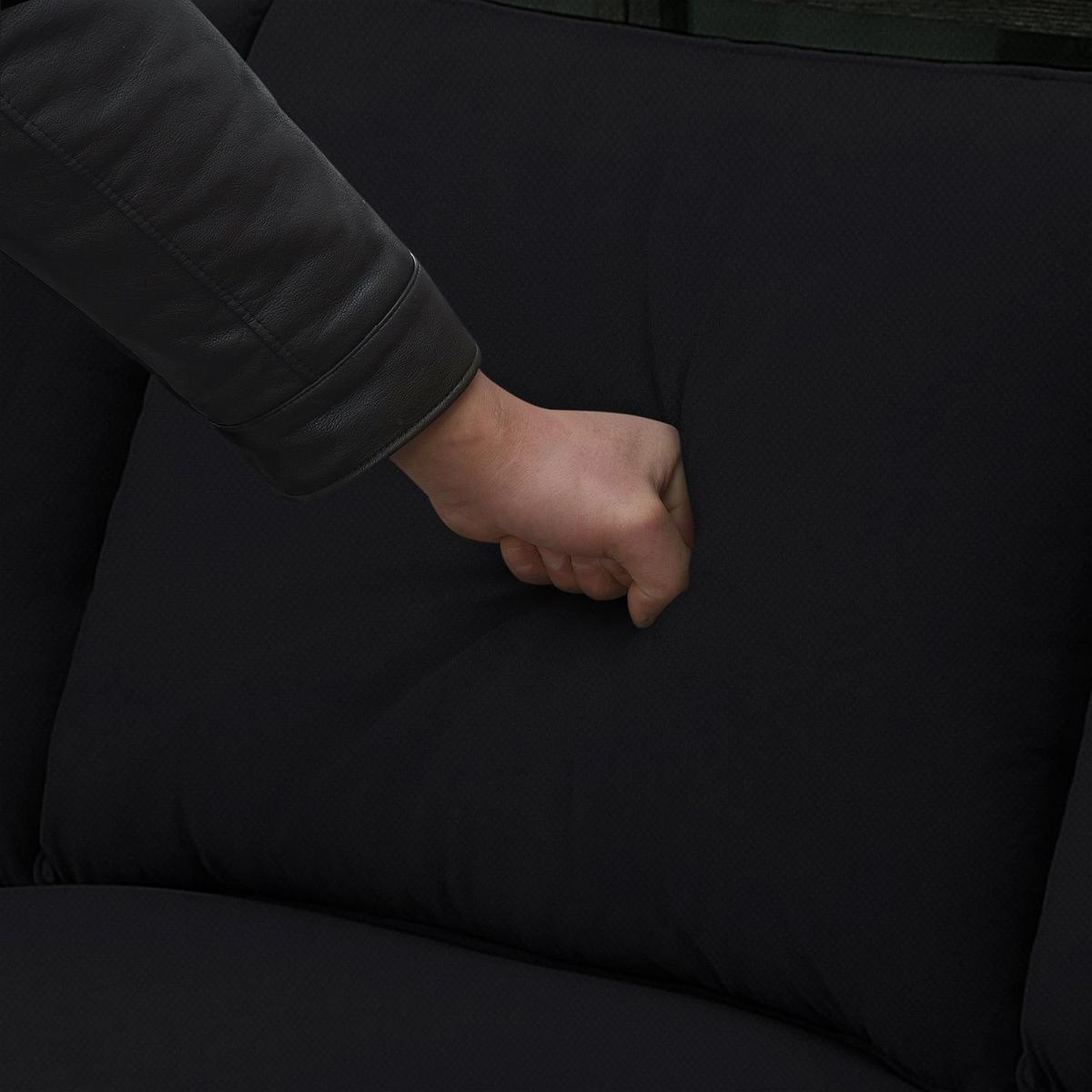 112x87" Sectional Sofa Couches Living Room Sets, 7 Seats Modular Sectional Sofa with Ottoman, L Shape Fabric Sofa Corner Couch Set with 3 Pillows, Black(New of GS008210AAB)