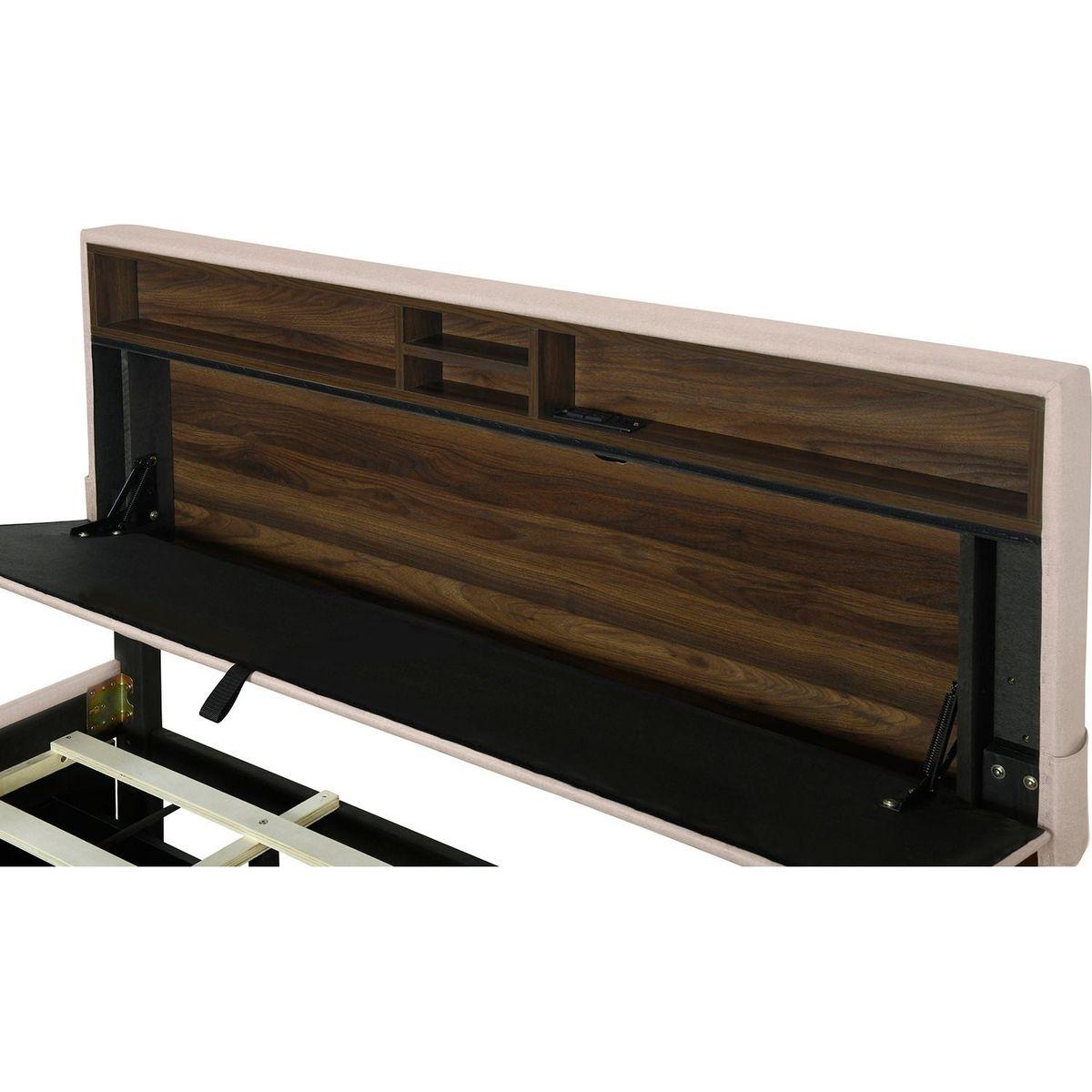 Queen size Upholstered Platform Bed with Storage Headboard, Twin XL Size Trundle & 2 drawers and a set of Sockets & USB Ports, Linen Fabric, Beige