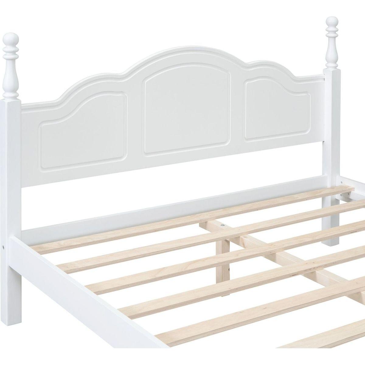 Queen Size Wood Platform Bed Frame,Retro Style Platform Bed with Wooden Slat Support,White