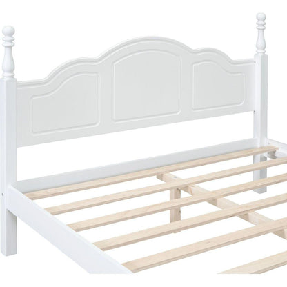 Queen Size Wood Platform Bed Frame,Retro Style Platform Bed with Wooden Slat Support,White