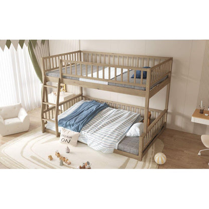 Full XL over Queen Bunk Bed with Ladder and Guardrails, Walnut