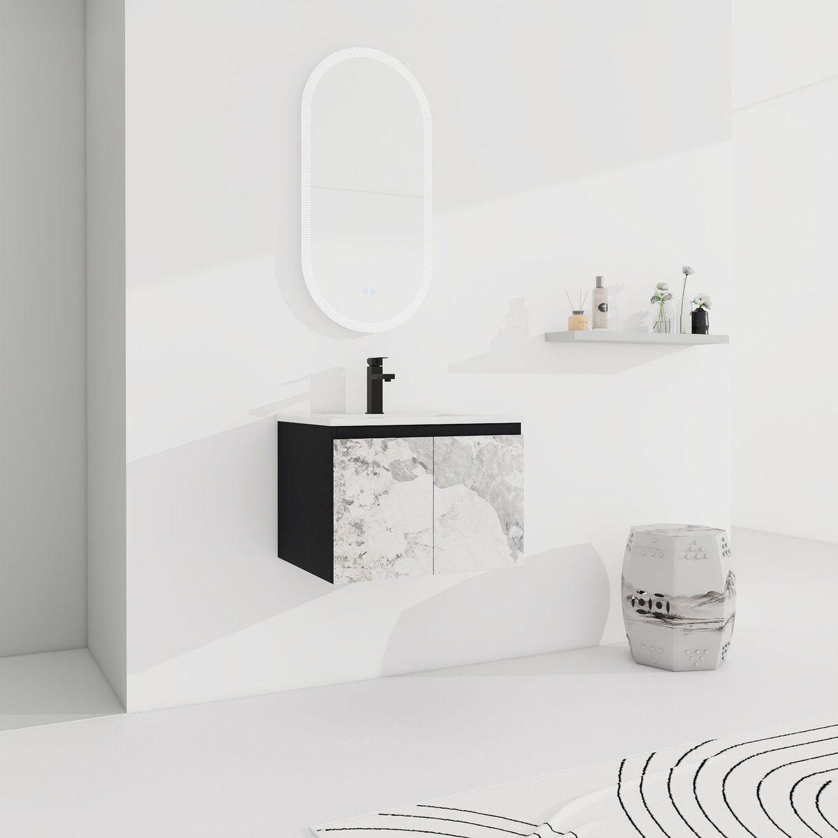 24" Floating Wall-Mounted Bathroom Vanity With Ceramics Sink & Soft-Close Cabinet Door, KD-Package