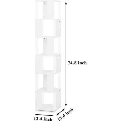 6 tier Rotating Bookshelf, Floor Rack Simple Bookcase with Acrylic plate Student Multi-Function Creative Bookshelf for Living Room