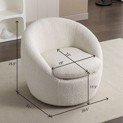 Winnie Modern Teddy Boucle Fabric Barrel Chair, 360 Swivel, White