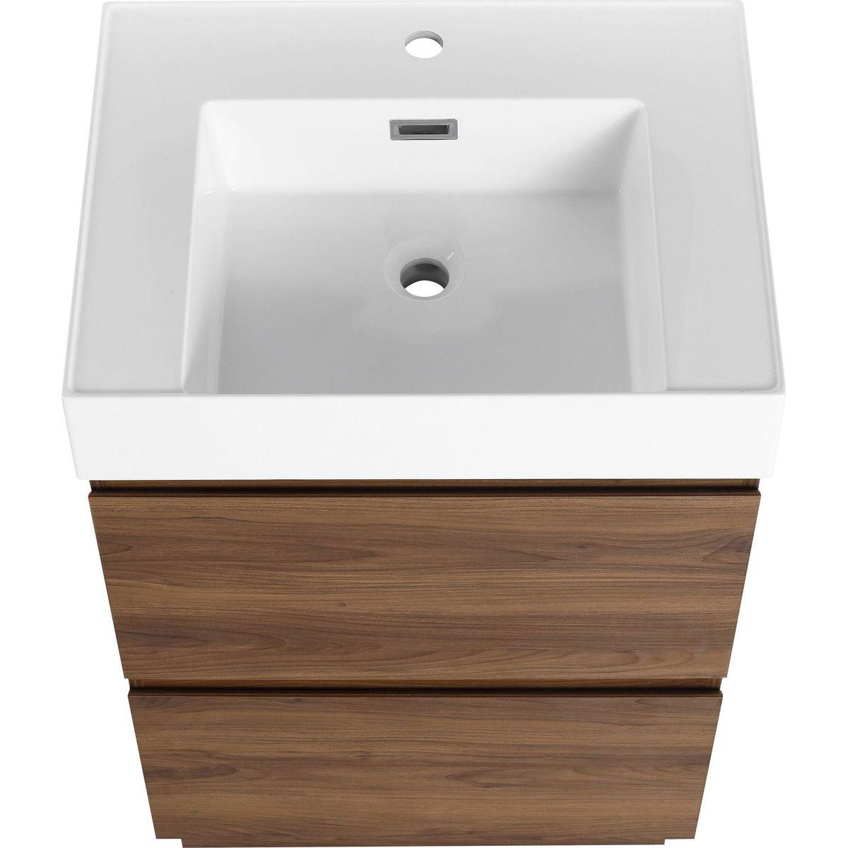 24" Bathroom Vanities with Single Sink Combo, Modern Undermount Bathroom Sink Cabinet with Double drawer, Freestanding Bathroom Sink Cabinet,Engineering wood,Brown