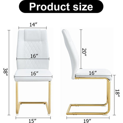 Modern dining chairs, dining room chairs, and golden leg cushioned chairs made of artificial leather, suitable for kitchens, living rooms, bedrooms, and offices. Set of 6 pieces (white+PU)