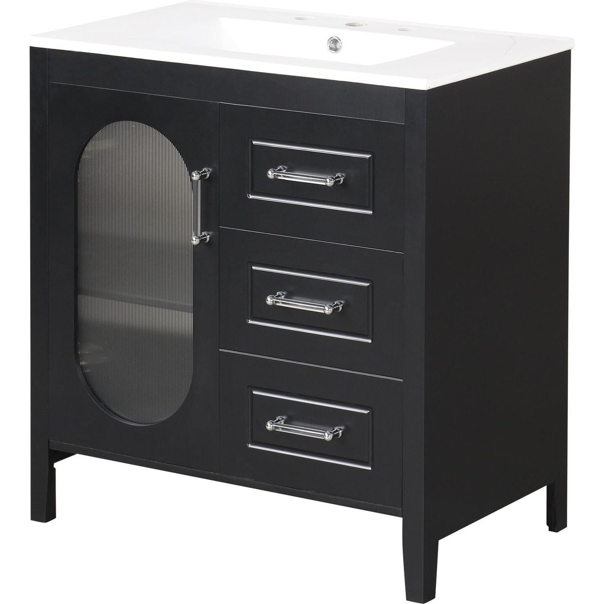 30" Bathroom Vanity with Sink, Bathroom Vanity Cabinet with Two Drawers and Door, Adjustable Shelf, Solid Wood and MDF, Black