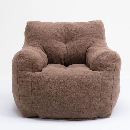 Soft Teddy Fabric Tufted Foam Bean Bag Chair With Teddy Fabric Coffee