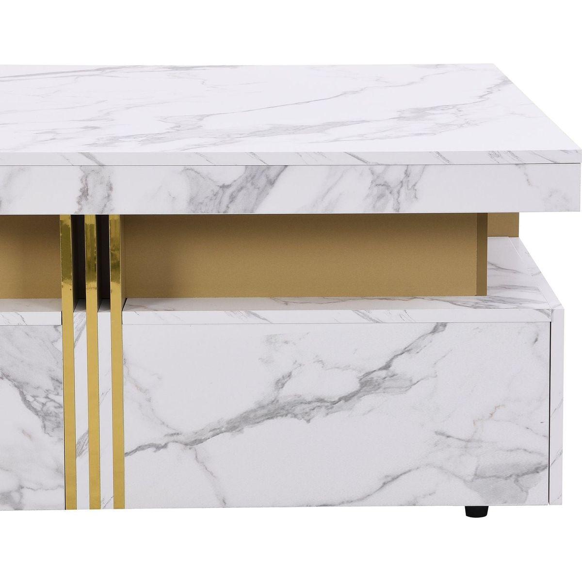 Modern White Square Storage Coffee Table with 4 Drawers