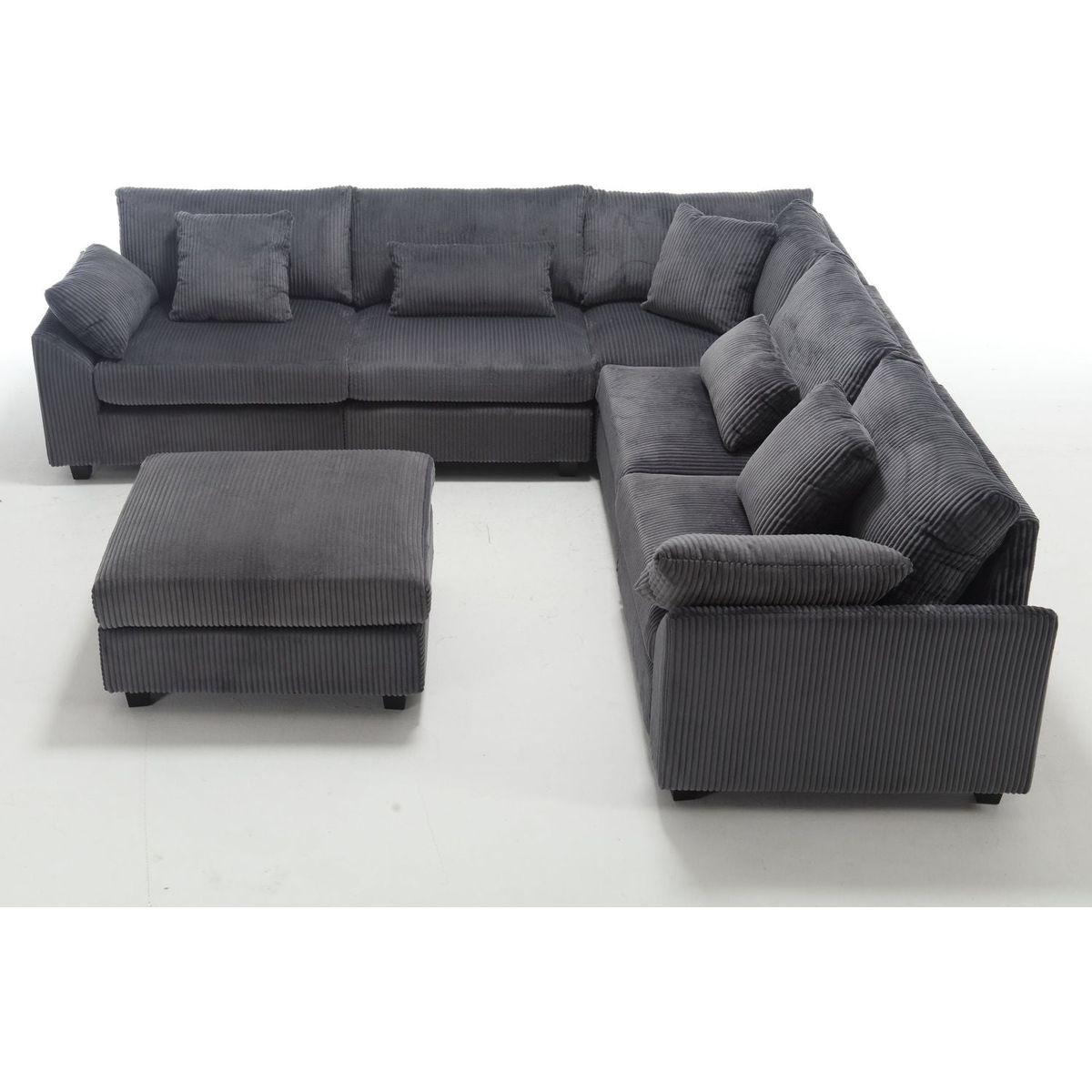 {NEW ARRIVAL} Oversized Modular Sectional Sofa Couches Set,Corduroy Upholstered Deep Seat Comfy Sofa for Living Room,Dark Gray
