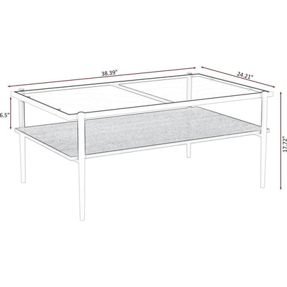 Rectangle Coffee Table with Gray Tempered Glass top and White Legs, Modern Table for Living Room - Streamdale Furniture