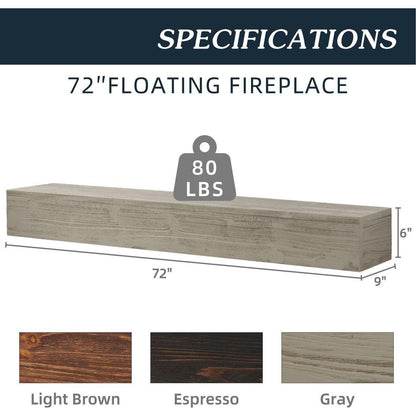 72" Rustic Wood Fireplace Mantel,Wall-Mounted & Floating Shelf for Home Decor