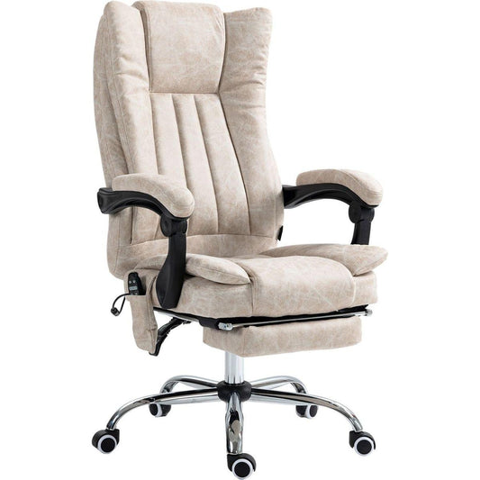 Vinsetto Microfiber Office Chair, High Back Computer Chair with 6 Point Massage, Heat, Adjustable Height and Retractable Footrest, Cream White